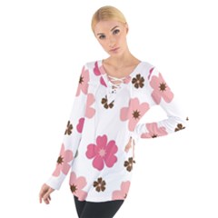 Pink And Brown Flowers Floral Pattern Women s Tie Up Tee