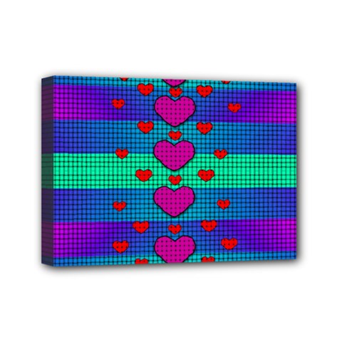 Hearts Weave Mini Canvas 7  X 5  by pepitasart