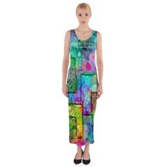 Rainbow Floral Doodle Fitted Maxi Dress by KirstenStar