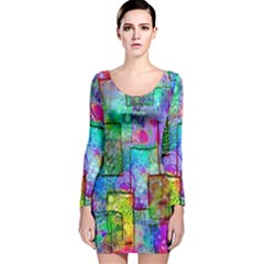 Rainbow Floral Doodle Long Sleeve Velvet Bodycon Dress by KirstenStar