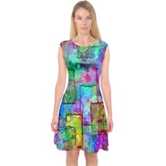 Rainbow Floral Doodle Capsleeve Midi Dress by KirstenStar