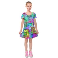 Rainbow Floral Doodle Kids  Short Sleeve Velvet Dress by KirstenStar