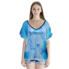 Sliding Blues V-neck Flutter Sleeve Top