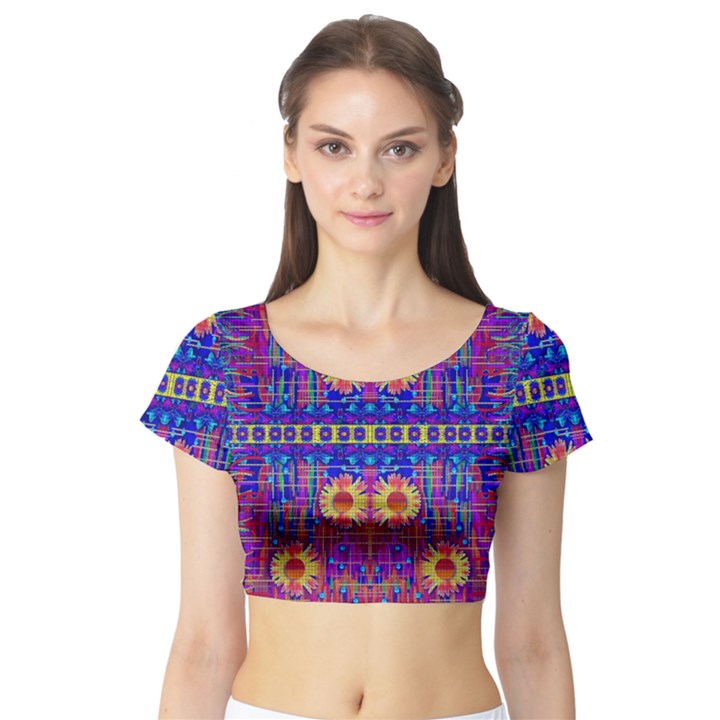 Festive Decorative Moonshine Short Sleeve Crop Top (Tight Fit)