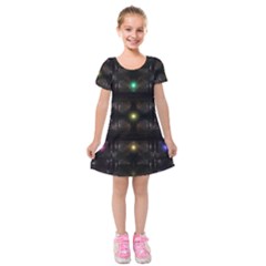 Abstract Sphere Box Space Hyper Kids  Short Sleeve Velvet Dress by Nexatart