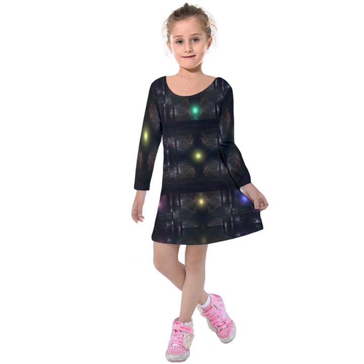 Abstract Sphere Box Space Hyper Kids  Long Sleeve Velvet Dress