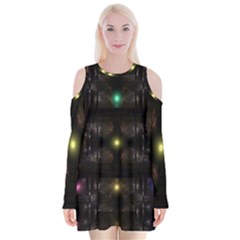 Abstract Sphere Box Space Hyper Velvet Long Sleeve Shoulder Cutout Dress by Nexatart