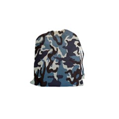 Blue Water Camouflage Drawstring Pouches (small)  by Nexatart