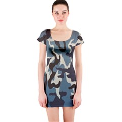 Blue Water Camouflage Short Sleeve Bodycon Dress by Nexatart