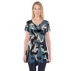 Blue Water Camouflage Short Sleeve Tunic  by Nexatart