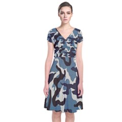 Blue Water Camouflage Short Sleeve Front Wrap Dress by Nexatart