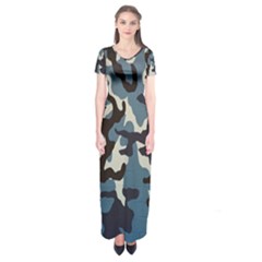 Blue Water Camouflage Short Sleeve Maxi Dress by Nexatart