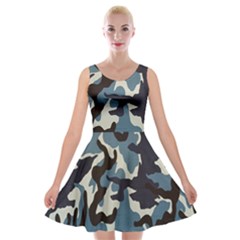 Blue Water Camouflage Velvet Skater Dress by Nexatart