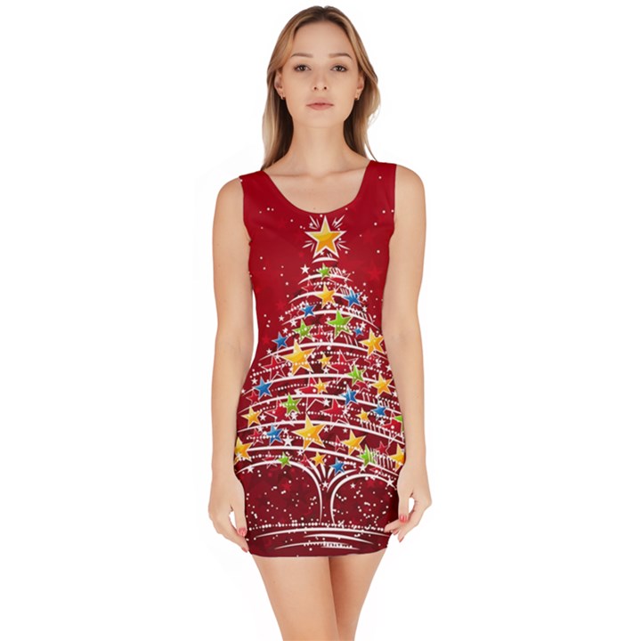 Colorful Christmas Tree Sleeveless Bodycon Dress