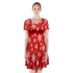 Christmas Snow Flake Pattern Short Sleeve V-neck Flare Dress by Nexatart