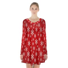 Christmas Snow Flake Pattern Long Sleeve Velvet V-neck Dress by Nexatart