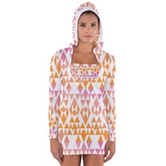 Geometric Abstract Orange Purple Pattern Women s Long Sleeve Hooded T-shirt by Nexatart