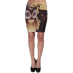 Owl And Black Cat Bodycon Skirt by Nexatart