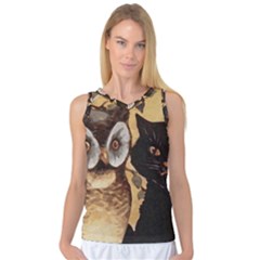 Owl And Black Cat Women s Basketball Tank Top by Nexatart