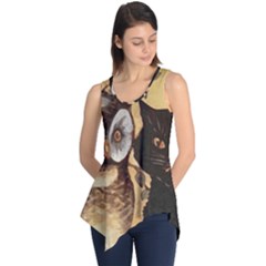 Owl And Black Cat Sleeveless Tunic by Nexatart