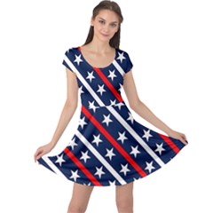 Patriotic Red White Blue Stars Cap Sleeve Dresses by Nexatart