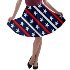 Patriotic Red White Blue Stars A-line Skater Skirt