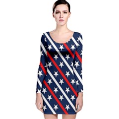 Patriotic Red White Blue Stars Long Sleeve Velvet Bodycon Dress by Nexatart