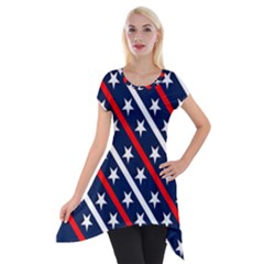 Patriotic Red White Blue Stars Short Sleeve Side Drop Tunic by Nexatart