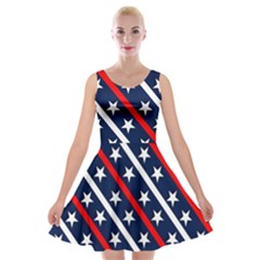 Patriotic Red White Blue Stars Velvet Skater Dress by Nexatart