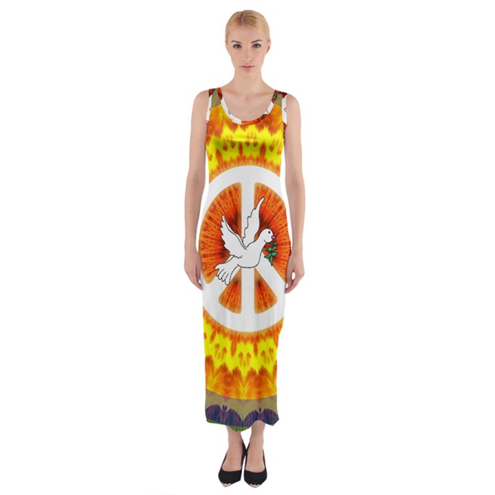 Peace Art Artwork Love Dove Fitted Maxi Dress