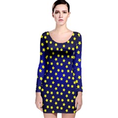 Star Christmas Yellow Long Sleeve Velvet Bodycon Dress by Nexatart