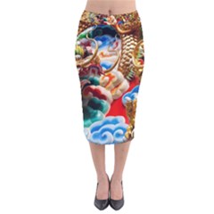 Thailand Bangkok Temple Roof Asia Velvet Midi Pencil Skirt by Nexatart