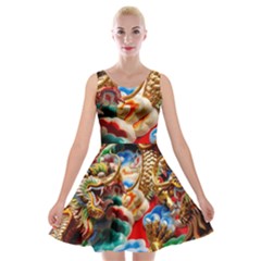 Thailand Bangkok Temple Roof Asia Velvet Skater Dress by Nexatart