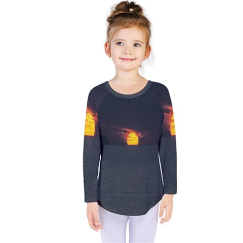 Sunset Ocean Azores Portugal Sol Kids  Long Sleeve Tee by Nexatart