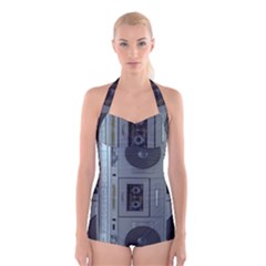 Vintage Tape Recorder Boyleg Halter Swimsuit  by Nexatart