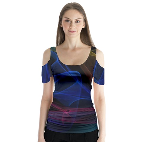 Lines Rays Background Light Pattern Butterfly Sleeve Cutout Tee  by Nexatart