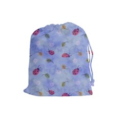 Ladybug Blue Nature Drawstring Pouches (large) 