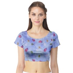 Ladybug Blue Nature Short Sleeve Crop Top (tight Fit) by Nexatart