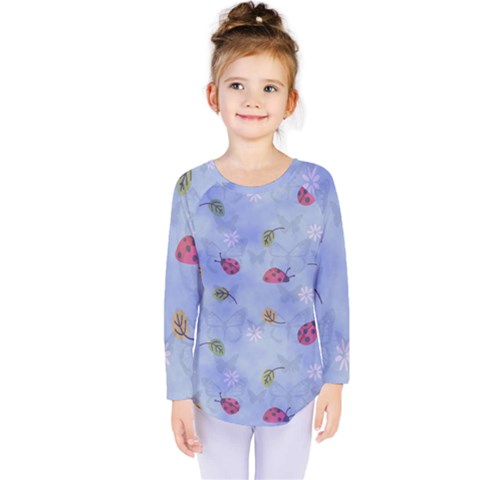 Ladybug Blue Nature Kids  Long Sleeve Tee by Nexatart