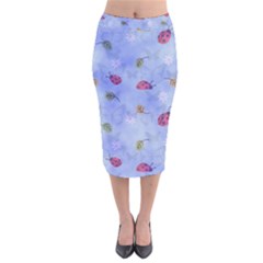 Ladybug Blue Nature Velvet Midi Pencil Skirt by Nexatart