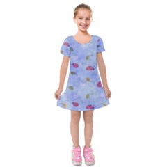 Ladybug Blue Nature Kids  Short Sleeve Velvet Dress by Nexatart