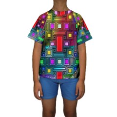 Art Rectangles Abstract Modern Art Kids  Short Sleeve Swimwear by Nexatart