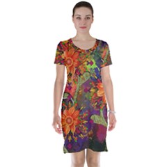 Abstract Flowers Floral Decorative Short Sleeve Nightdress by Nexatart