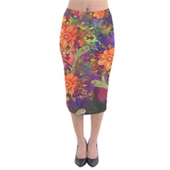 Abstract Flowers Floral Decorative Velvet Midi Pencil Skirt by Nexatart