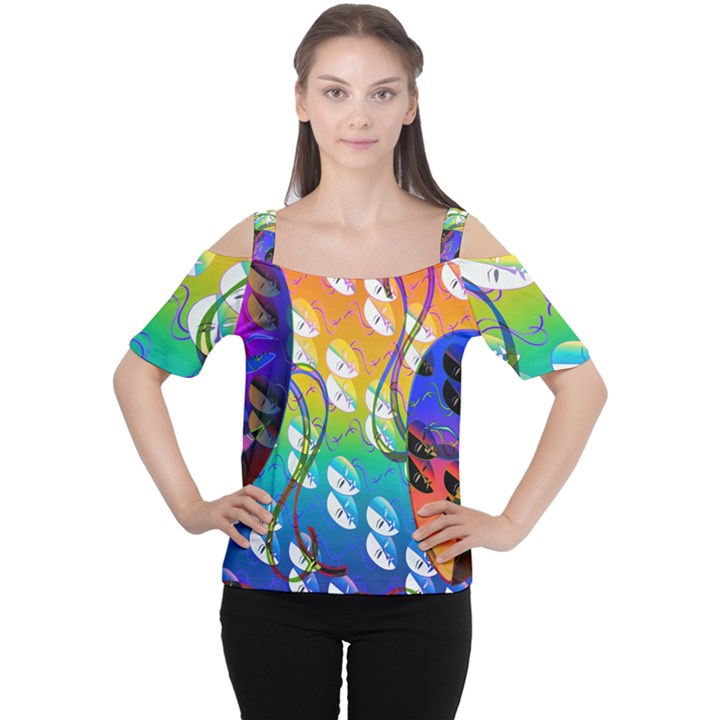 Abstract Mask Artwork Digital Art Women s Cutout Shoulder Tee