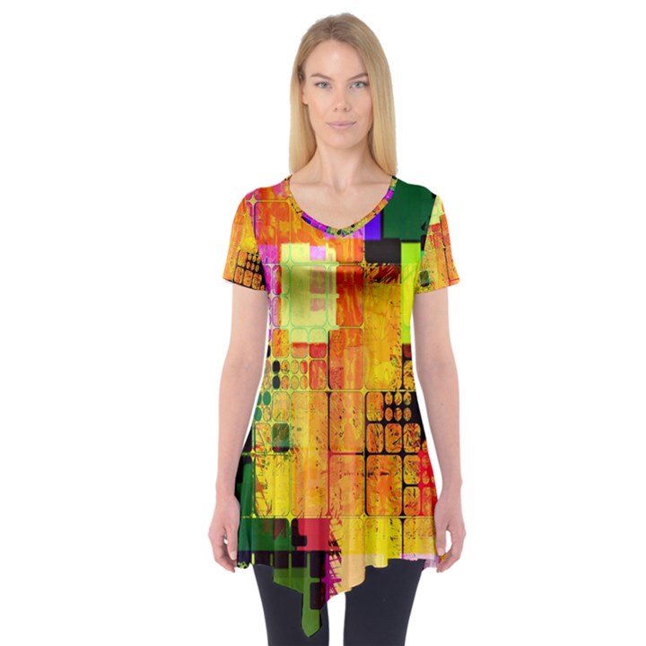 Abstract Squares Background Pattern Short Sleeve Tunic 