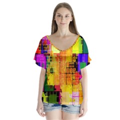 Abstract Squares Background Pattern Flutter Sleeve Top by Nexatart