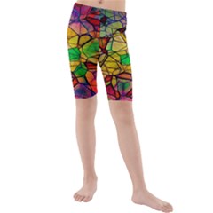 Abstract Squares Triangle Polygon Kids  Mid Length Swim Shorts by Nexatart