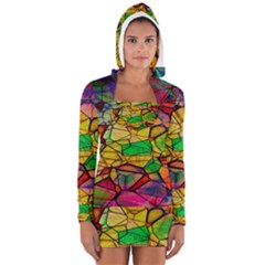 Abstract Squares Triangle Polygon Women s Long Sleeve Hooded T-shirt by Nexatart