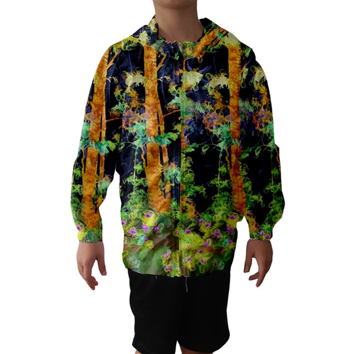 Abstract Trees Flowers Landscape Hooded Wind Breaker (Kids)